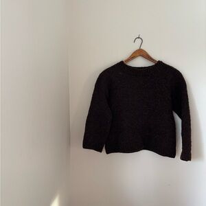 Hand knit wool sweater earth colour boxy crop crew neck straight sleeve